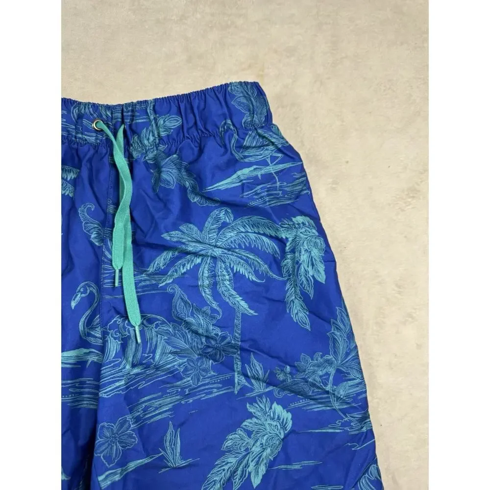 Outdoor Oasis Boys Husky 10/12 Blue Tropical Palm Swim Trunks Cargo